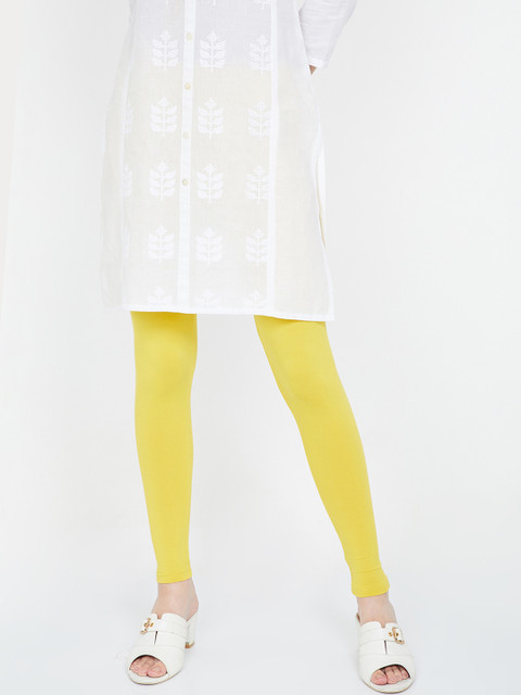 

Melange by Lifestyle Yellow Solid Ankle-Length Leggings