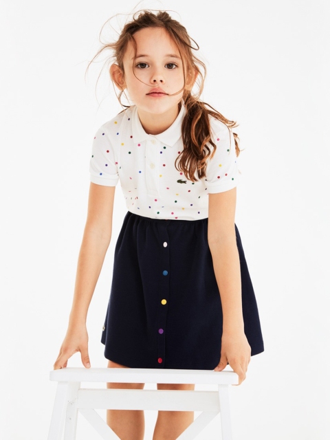 Lacoste Girls White Printed Polo Collar T-shirt