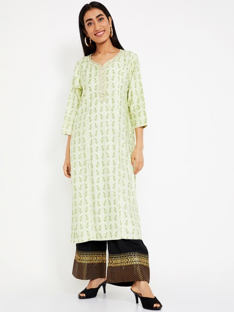 

Melange by Lifestyle Women Green Printed Straight Kurta