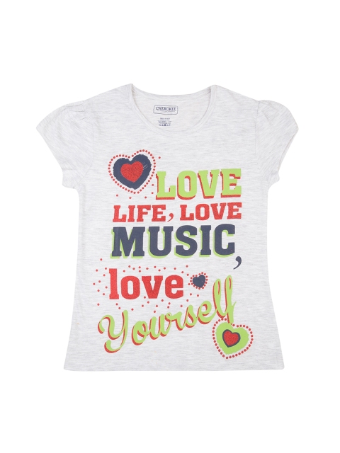 

Cherokee Girls Grey Melange Printed Round Neck T-shirt