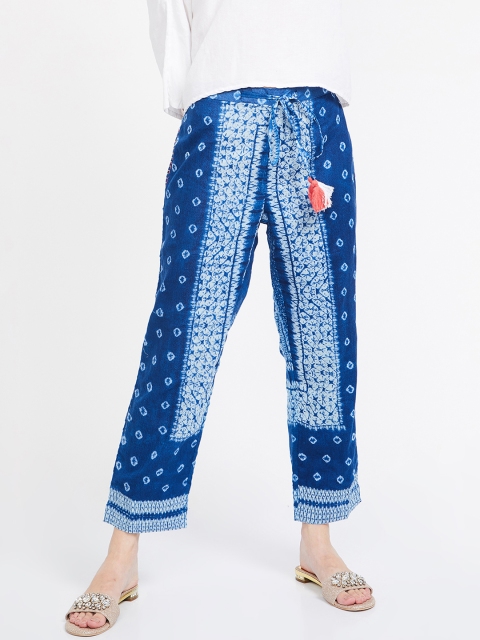 

Colour Me by Melange Women Blue & White Printed Straight Palazzos