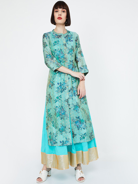

Melange by Lifestyle Women Turquoise Blue Printed Straight Kurta