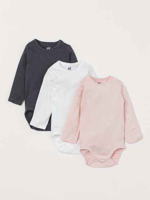

H&M Kids 3-pack long-sleeved Sustainable Bodysuits, Pink