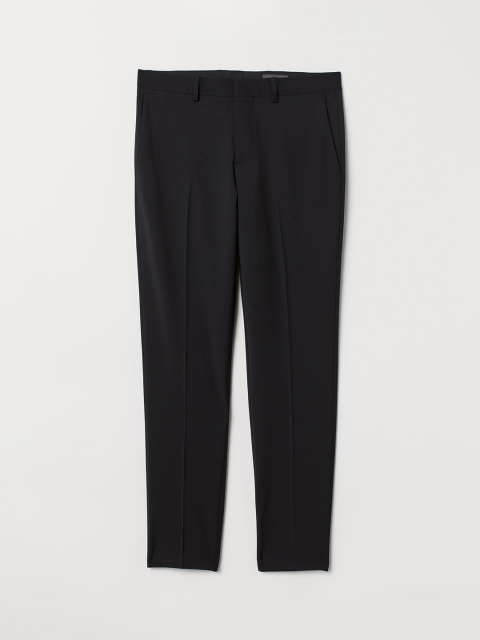 

H&M Men Black Solid Wool-Blend Trousers Slim Fit