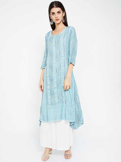 

Melange by Lifestyle Women Turquoise Blue Woven Design A-Line Kurta