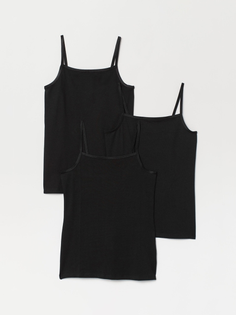 

H&M Girls Black Solid 3-Pack Strappy Tops
