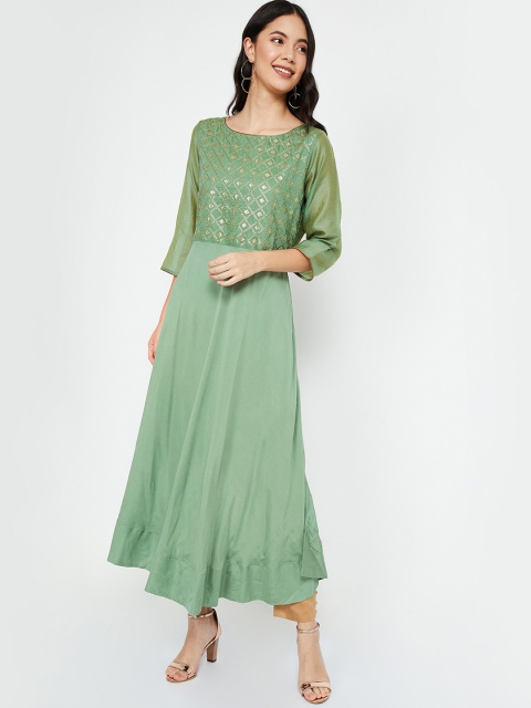 

Melange by Lifestyle Women Green Embroidered A-Line Kurta