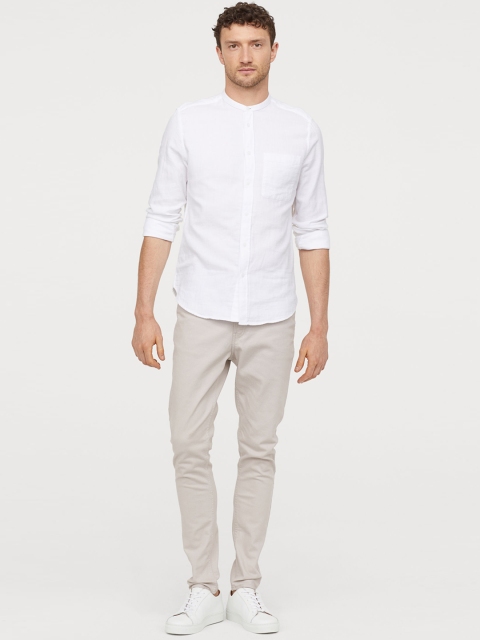 

H&M Men Beige Solid Twill Trousers Skinny Fit