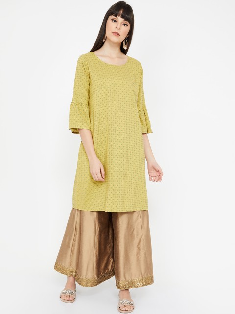 

Melange by Lifestyle Women Lime Green Printed Straight Kurta