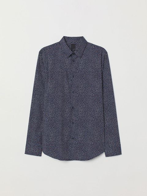 

H&M Men Blue & White Printed Stretch Shirt Slim fit