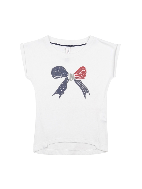 U.S. Polo Assn. Girls White Printed Round Neck T-shirt