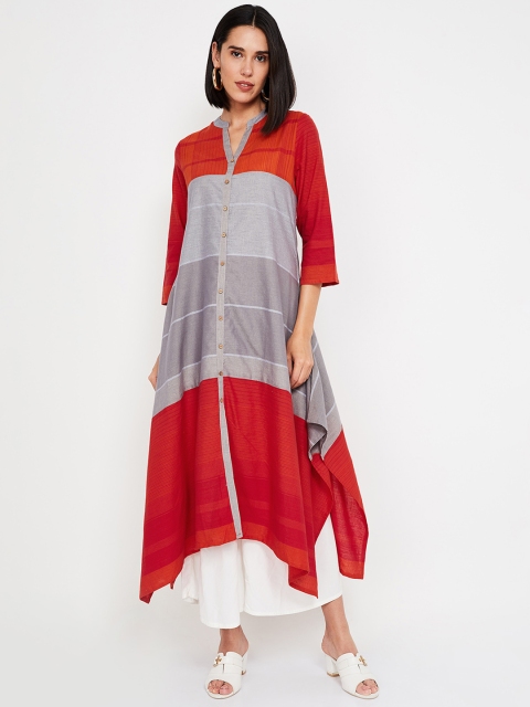 

Melange by Lifestyle Women Red & Grey Colourblocked A-Line Kurta