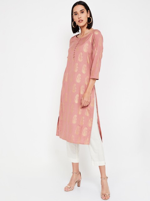 

Melange by Lifestyle Women Pink Printed Straight Kurta
