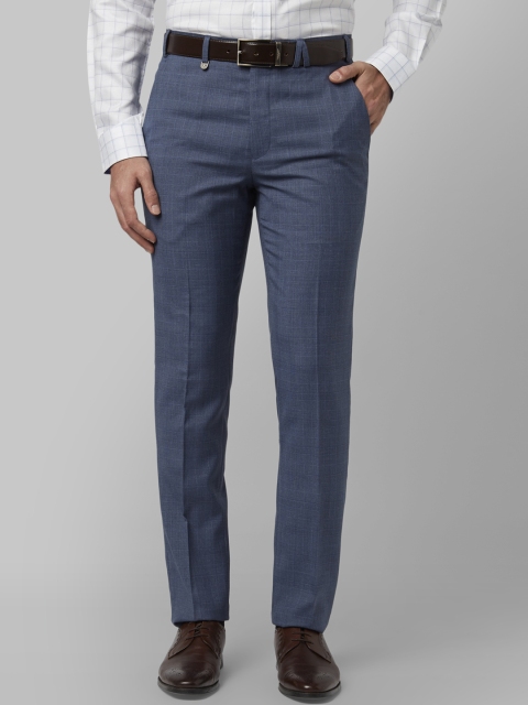 Park Avenue Men Blue Regular Fit Checked Formal Trousers