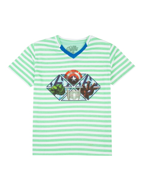 

Colt Boys Green & White Avengers Printed Striped V-Neck T-shirt
