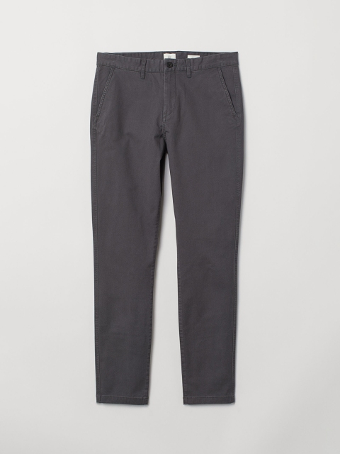

H&M Men Grey Solid Cotton Chinos Skinny Fit