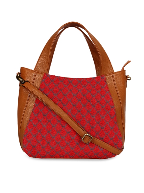 

ZAREGARE Women Red & Tan Brown Self Design Handheld Bag
