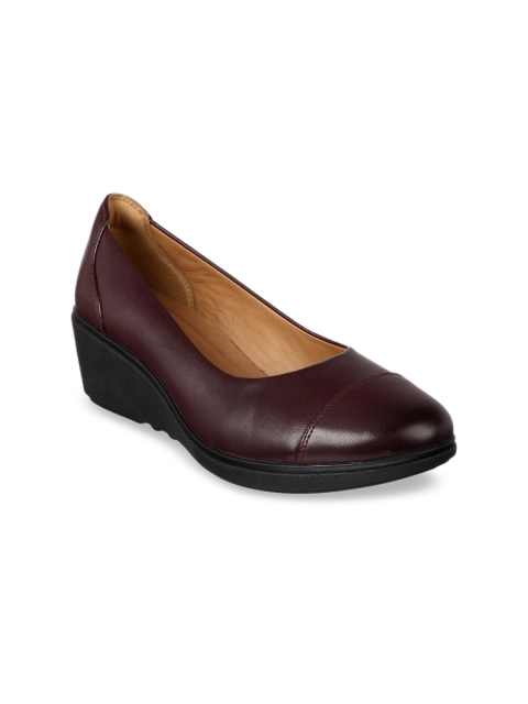 Clarks Women Purple Solid Leather Pumps