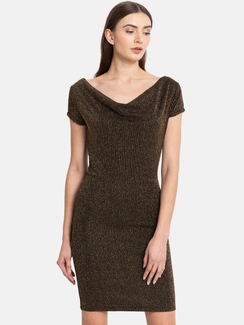 

Kazo Women Black & Gold-Toned Striped Sheath Dress