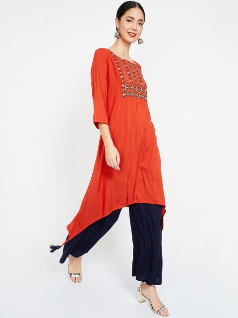 

Melange by Lifestyle Women Rust Orange Yoke Design A-Line Kurta