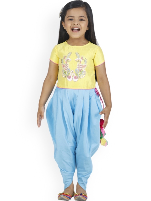 

LilPicks Girls Yellow & Blue Solid Basic Jumpsuit