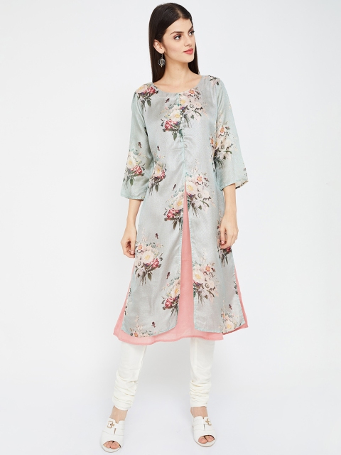 

Melange by Lifestyle Women Grey & Pink Printed A-Line Kurta