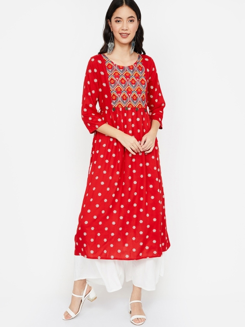 

Melange by Lifestyle Women Red & Off-White Printed A-Line Kurta