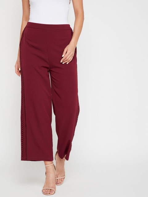 

Carlton London Women Maroon Regular Fit Solid Parallel Trousers