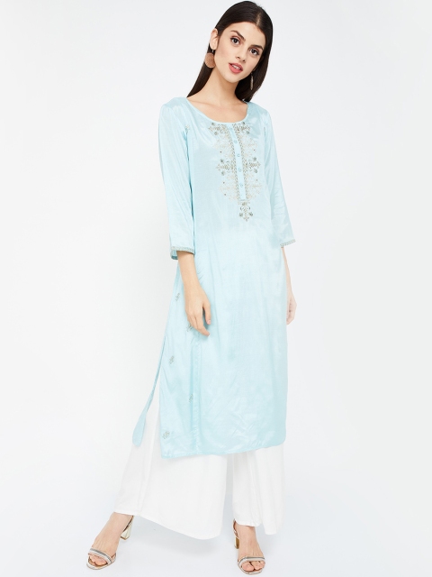 

Melange by Lifestyle Women Turquoise Blue Embroidered Straight Kurta