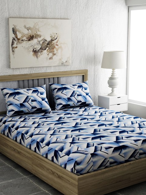 

EverHOME Navy Blue & Black Geometric 144 TC Cotton 1 Queen Bedsheet with 2 Pillow Covers