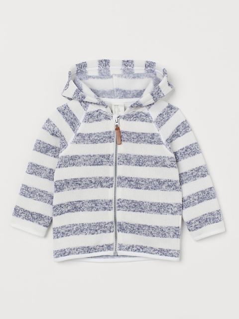 

H&M Unisex Blue & White Striped Knitted Fleece Jacket