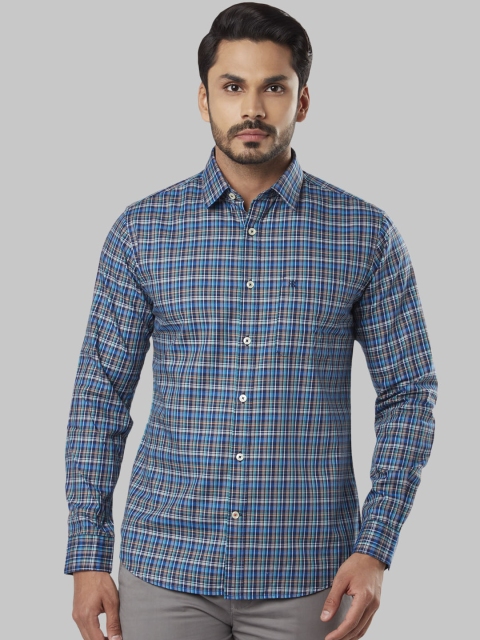 

Raymond Men Blue & Brown Slim Fit Checked Formal Shirt