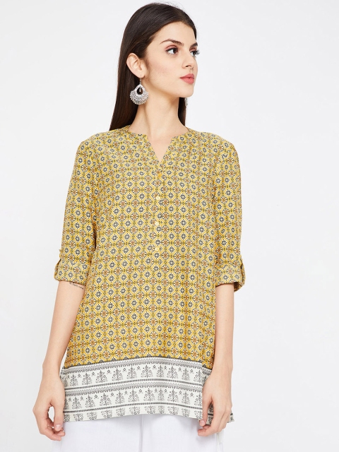 

Melange by Lifestyle Women Mustard Yellow & Black Printed Straight Kurti