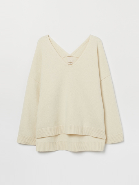 

H&M Women Beige Solid Oversized Wool Jumper