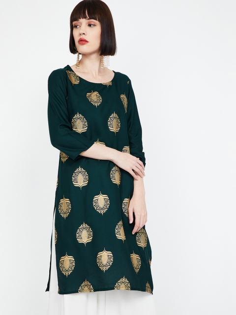 

Melange by Lifestyle Women Green & Gold-Toned Printed Straight Kurta