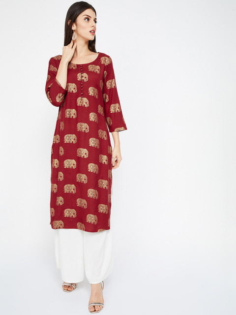 

Melange by Lifestyle Women Rust Printed Straight Kurta