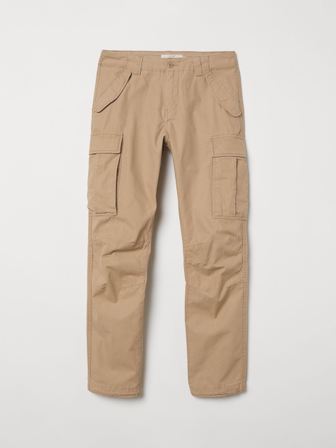 

H&M Men Beige Solid Cargo Trousers