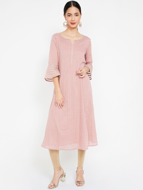 

Melange by Lifestyle Women Pink Woven Design A-Line Kurta