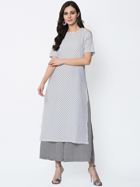 

SIRIKIT Women White & Black Printed Kurta with Palazzos