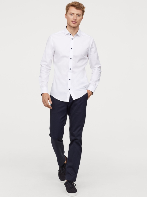 

H&M Men White Solid Premium Cotton Shirt