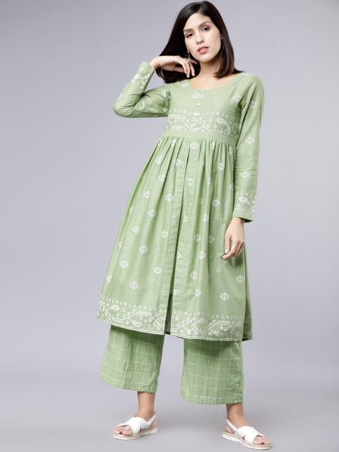 

Vishudh Women Green Printed A-Line Kurta