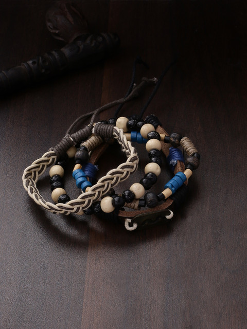 

Dare by Voylla Men Black & Brown Leather Handcrafted Wraparound Bracelet