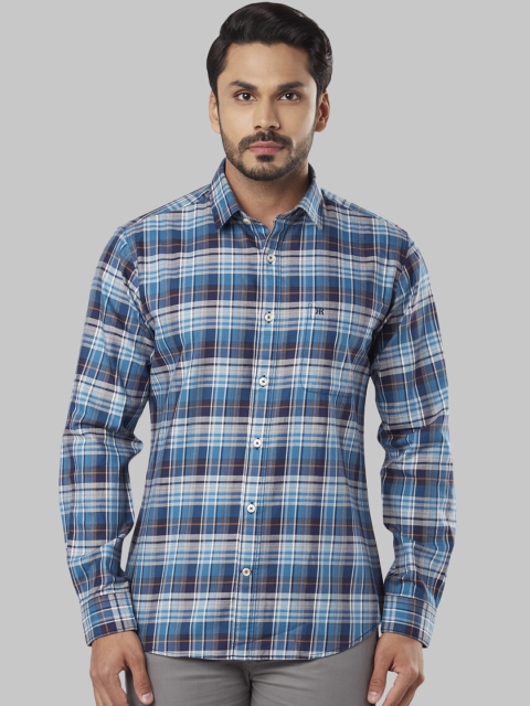 Raymond Men Blue & Grey Regular Fit Checked Casual Shirt