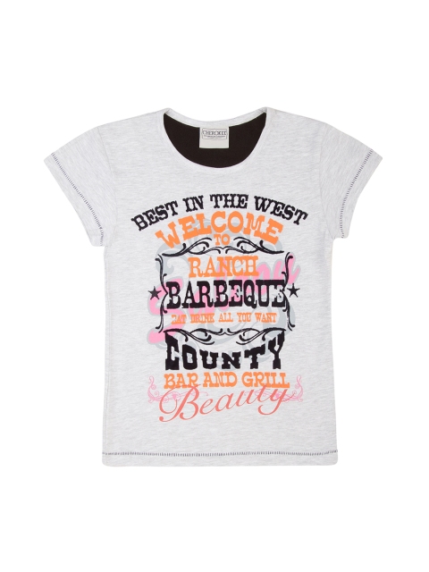 

Cherokee Girls Grey Melange Printed Round Neck T-shirt