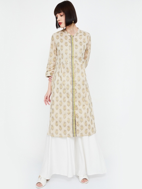 

Melange by Lifestyle Women Beige Printed Straight Kurta