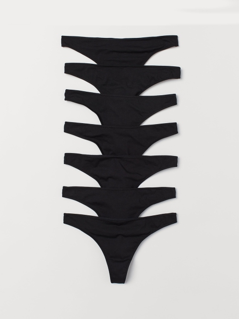 

H&M Women Black Solid 7-Pack Cotton Thong Briefs 0748355003