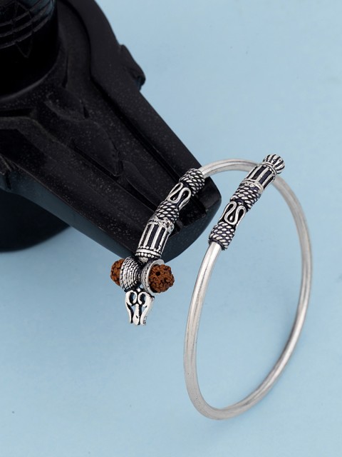 

Dare by Voylla Men Silver-Plated Oxidised Kada Bracelet