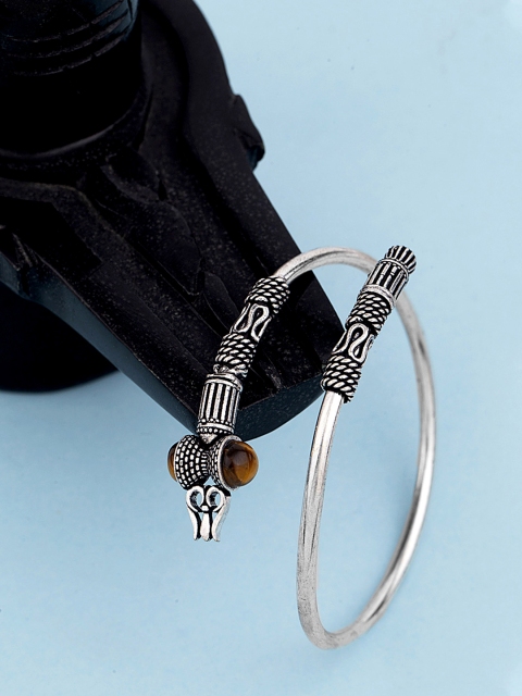 

Dare by Voylla Men Silver-Plated Oxidised Kada Bracelet