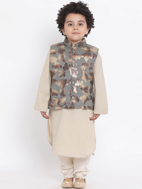 

WONDERMOM Boys Grey & Beige Printed Kurta with Pyjamas