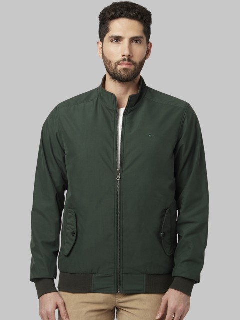 

Park Avenue Men Green Solid Bomber Jacket